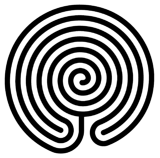 The Chakravyuha labyrinth from the Mahabharatha. Knowledge of entry is not as important of knowledge of exiting. Arjuna's son Abhimanyu was trapped inside because he only knew how to enter. Image source wikipedia.