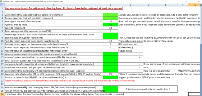 Retirement Calculator Inputs