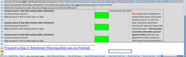 Screenshot of robo tool with three post-retirment income stream inputs