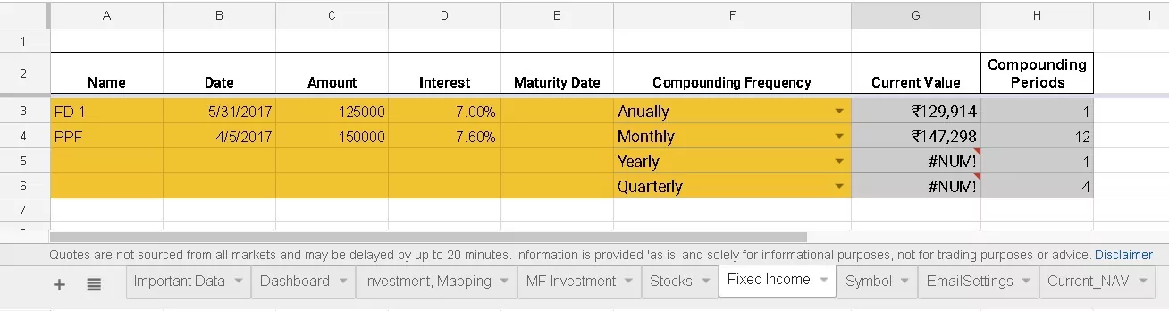 google spreadsheet portfolio tracker:fixed deposits