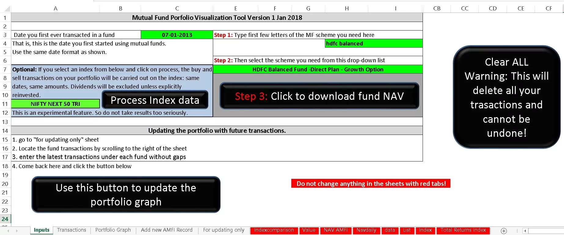 Mutual Fund Portfolio Growth Visualizer: Inputs page