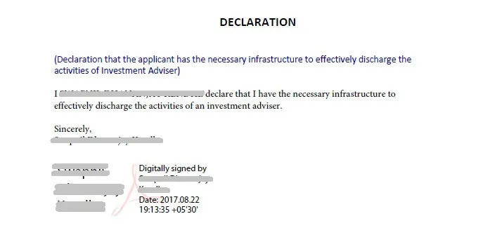 declaration of necessary infrastructure to effectively discharge the activities of Investment Adviser