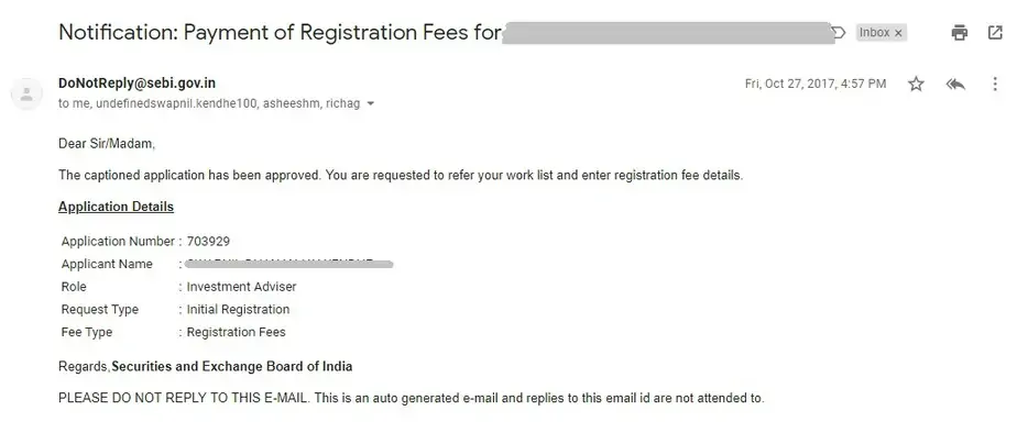 SEBI Registered Investment Adviser Registration Appoval