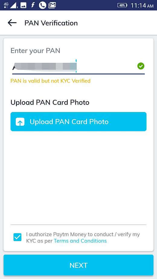 paytm money pan upload stage one screenshot