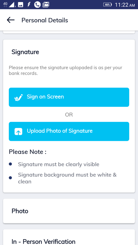 online signature or upload screenshot in Paytm Money
