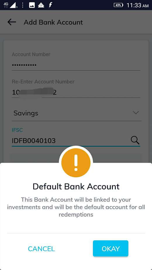 bank details for mutual fund KYC: screen one in Paytm money