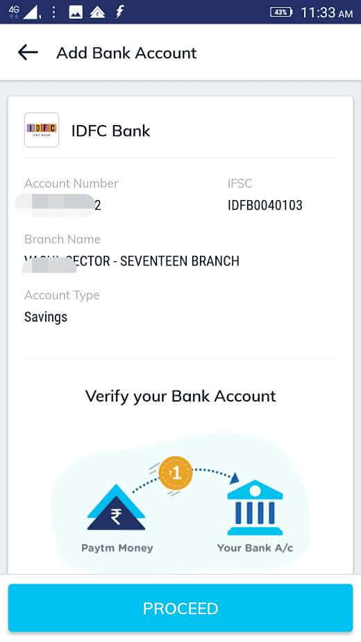 bank details for mutual fund KYC: screen two in Paytm money