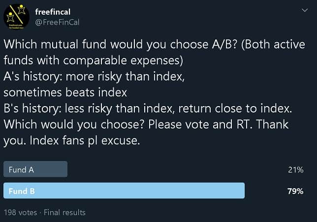 Snapshot of twitter poll to fund A or fund B