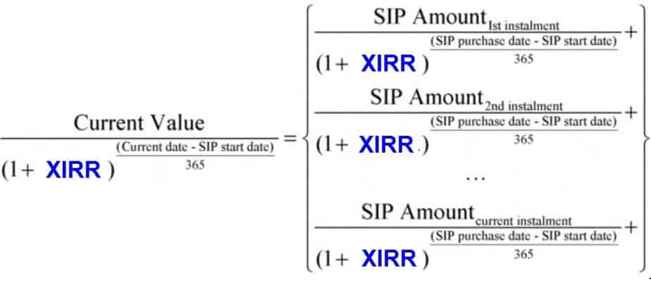 XIRR formula for SIP investment