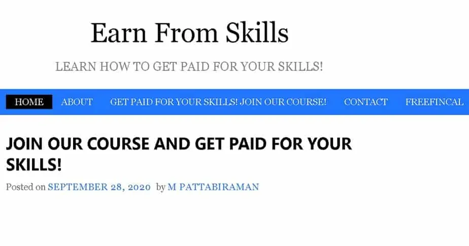 screenshot of earnfomskills website