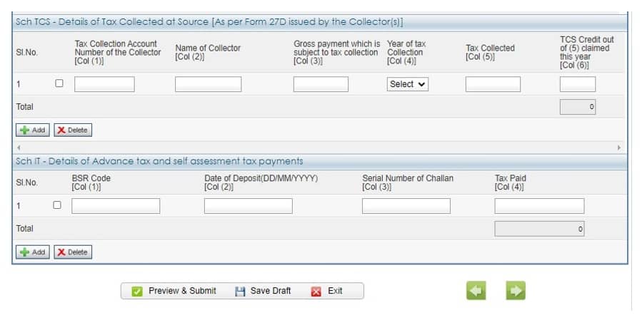 ITR4 Tax Details tab screenshot continued