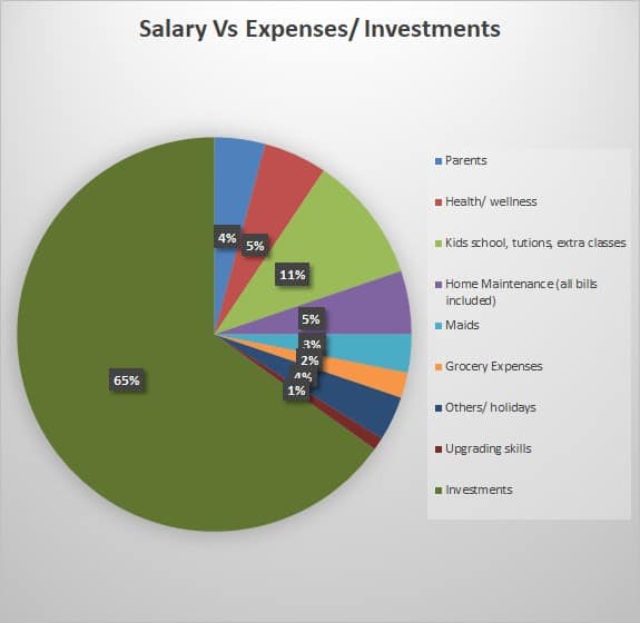Pie chart showing expenses and investments from salary