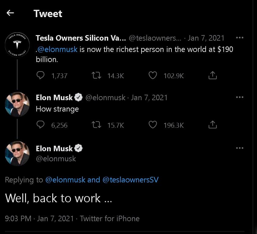 Elon Musk Back to Work Tweet screenshot