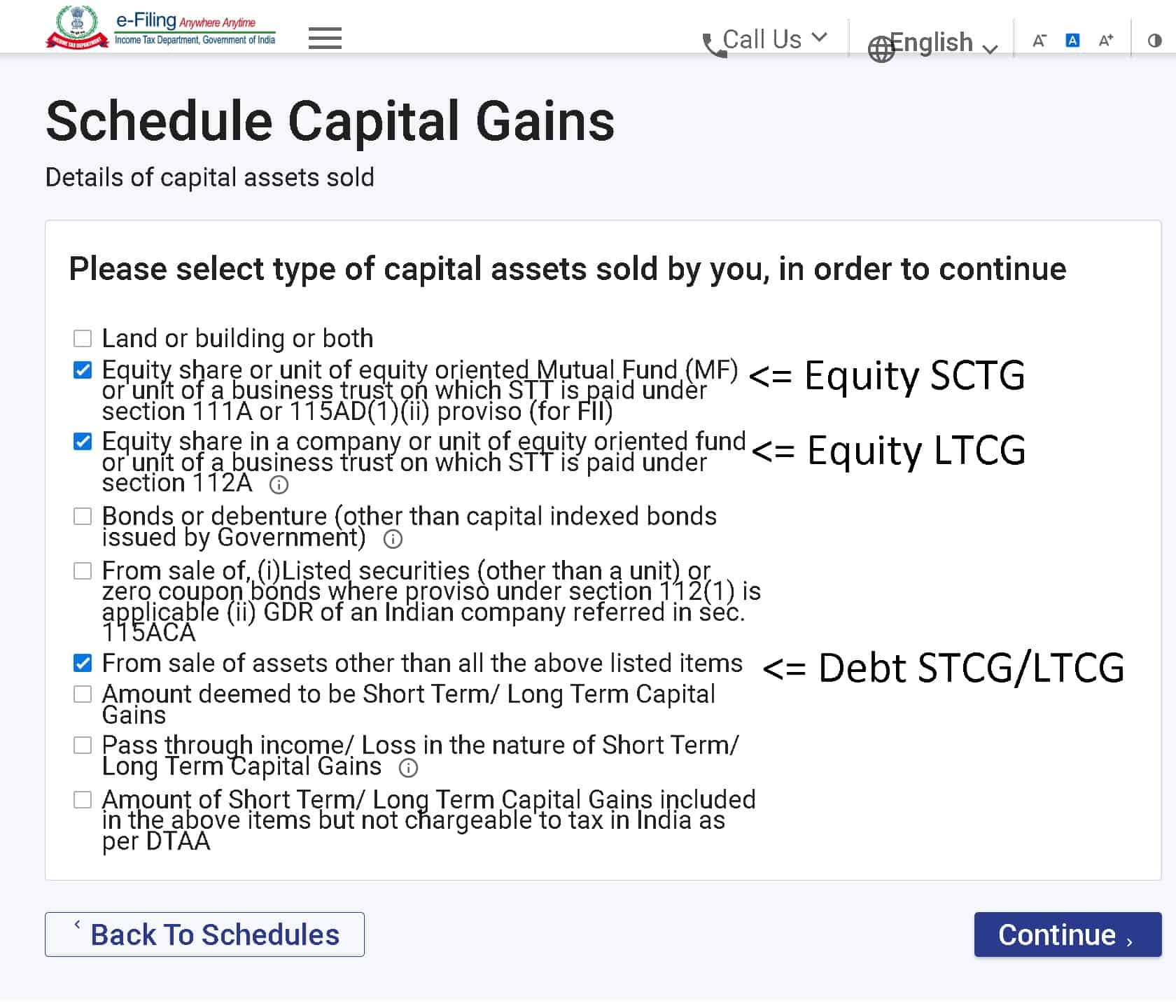 Schedule Capital Gains checklist in ITR2 and ITR3