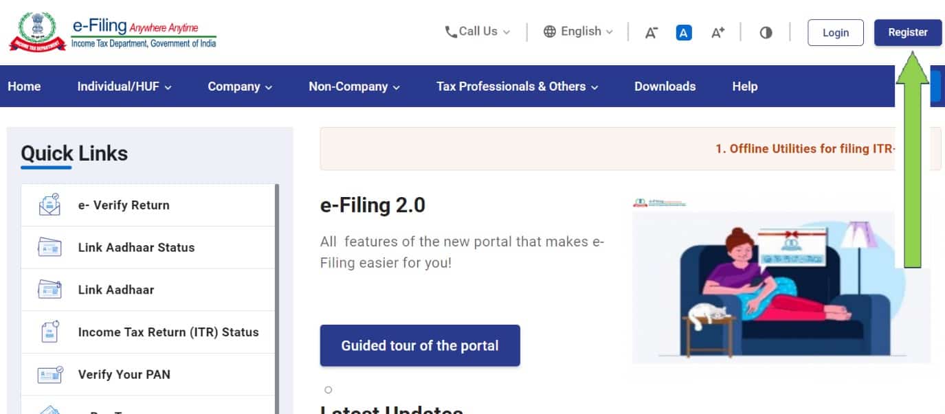 Income filing site home page