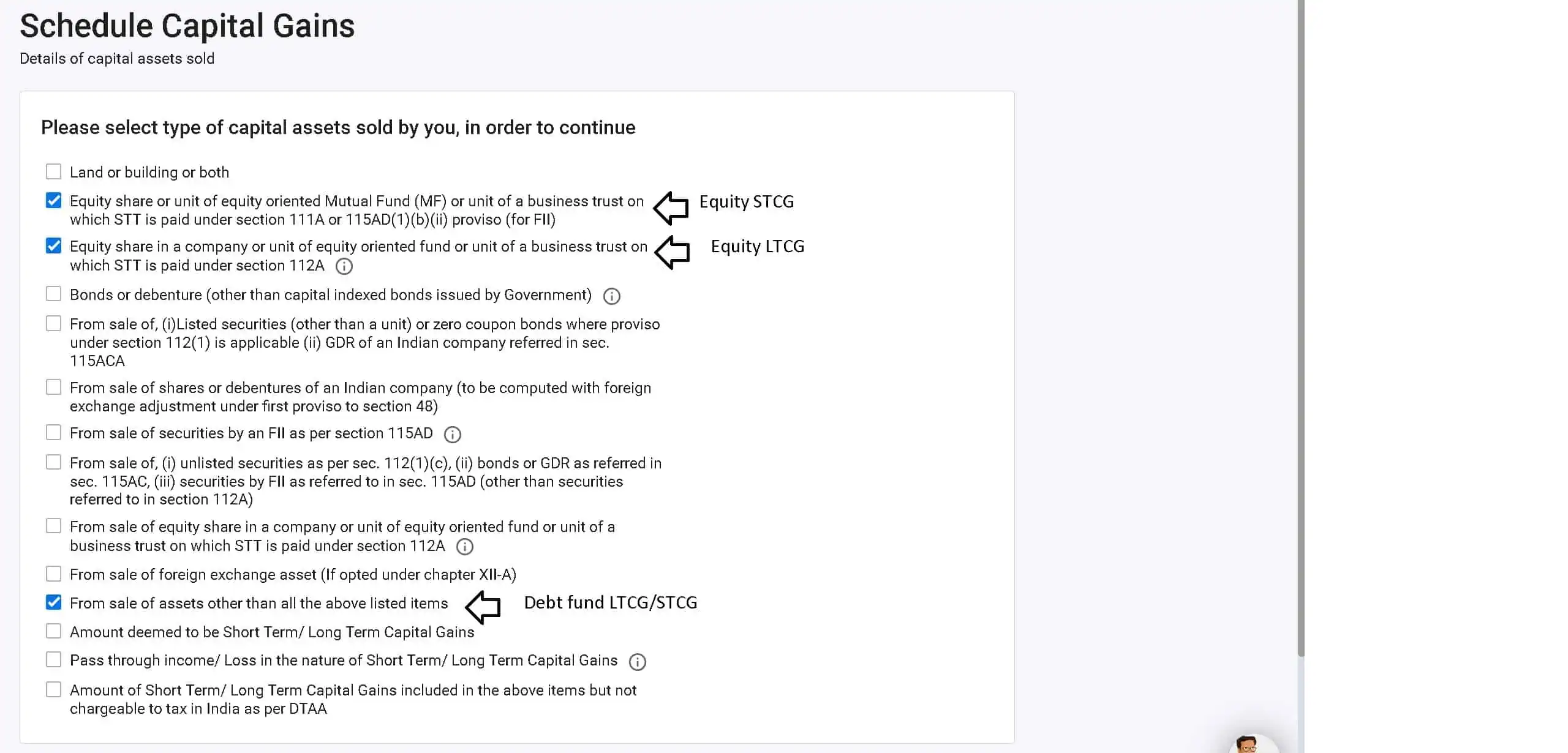 Schedule Capital Gains checklist in ITR2 and ITR3 AY 2023-2024
