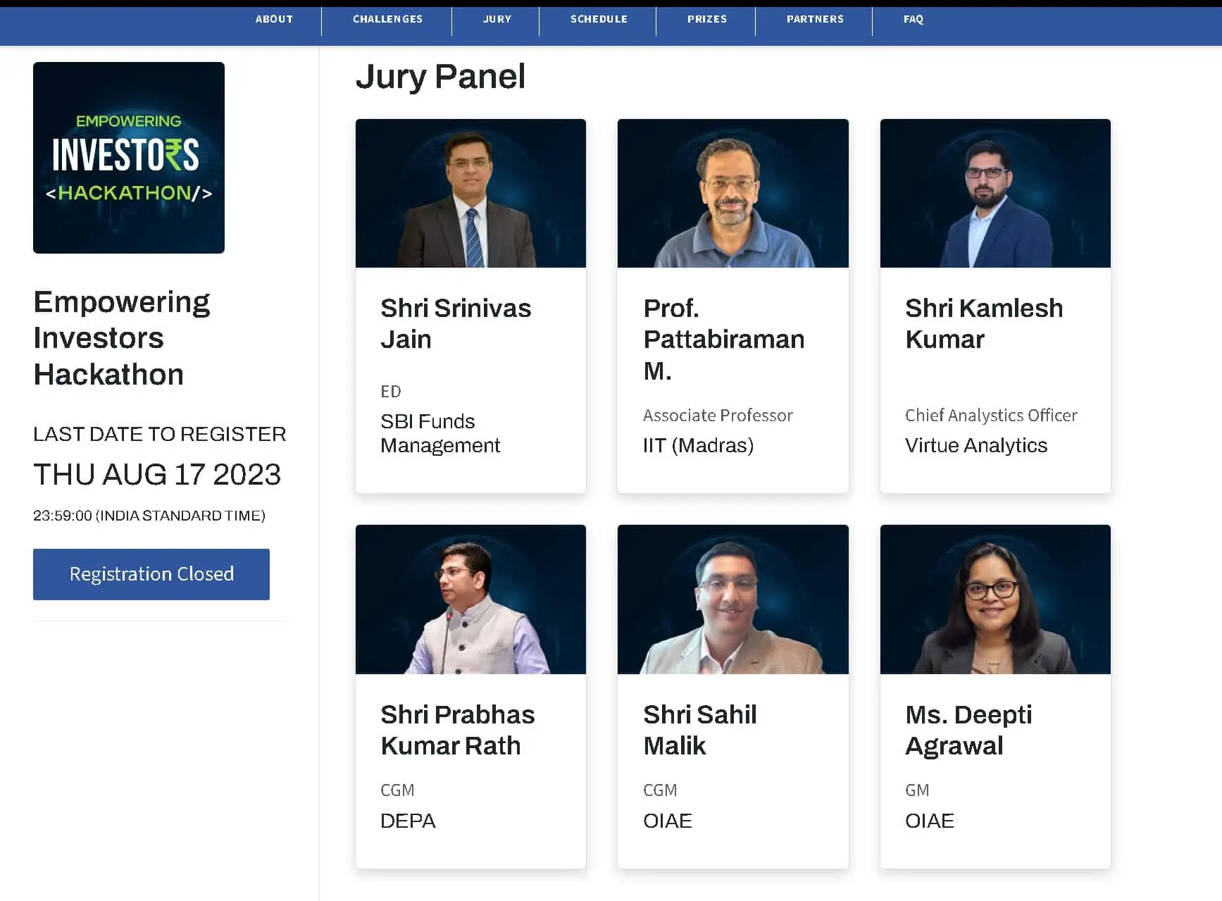 Dr. M Pattabiraman on the Jury Panel of the SEBI Empowering Investors Hackathon