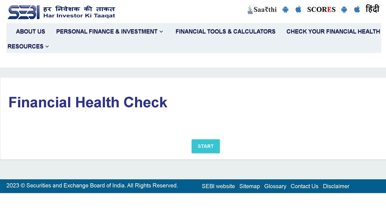 Screenshot of Financial Health Check Tool at the Sebi Investor Education Portal