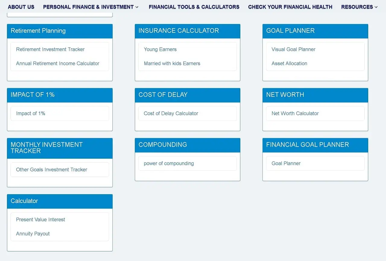 Screenshot of Financial Tools and Calculators at the Sebi Investor Education Portal
