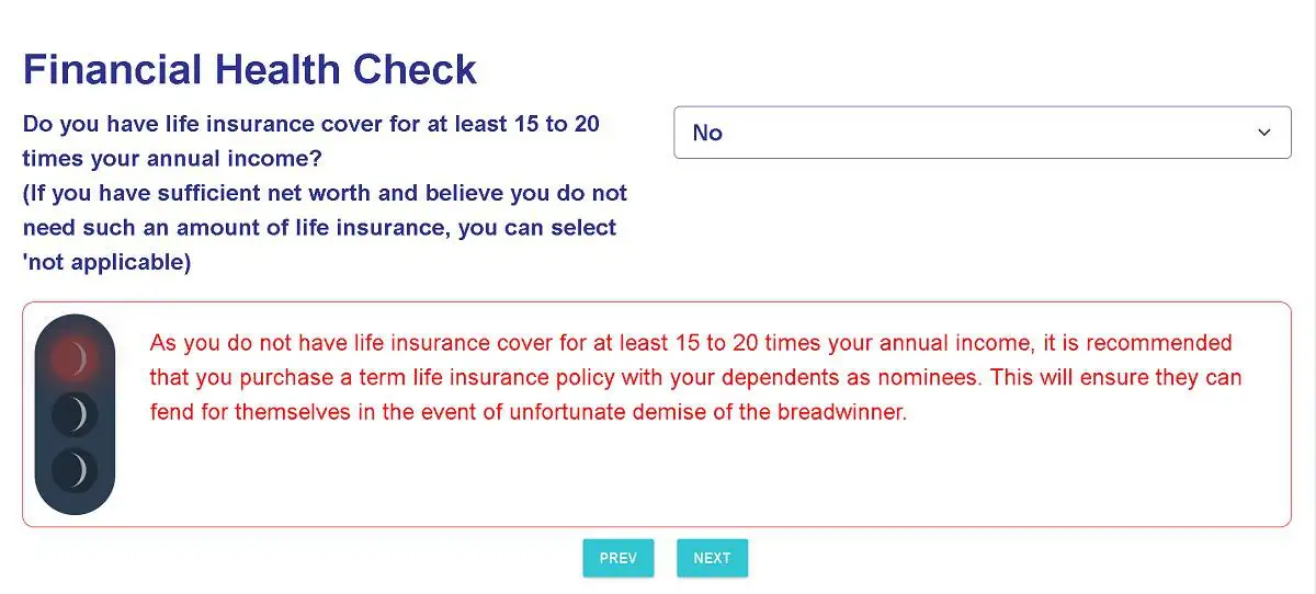 Screenshot of financial health check tool result for life insurance