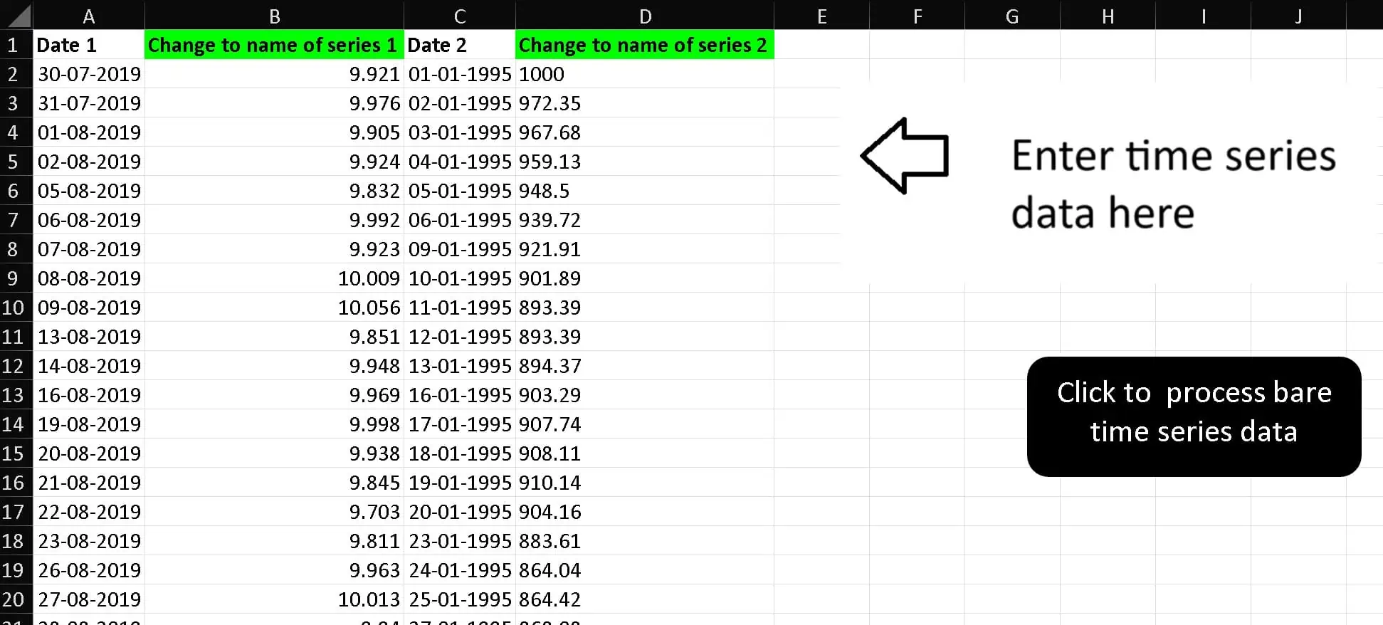 Screenshot of the freefincal time series plotter