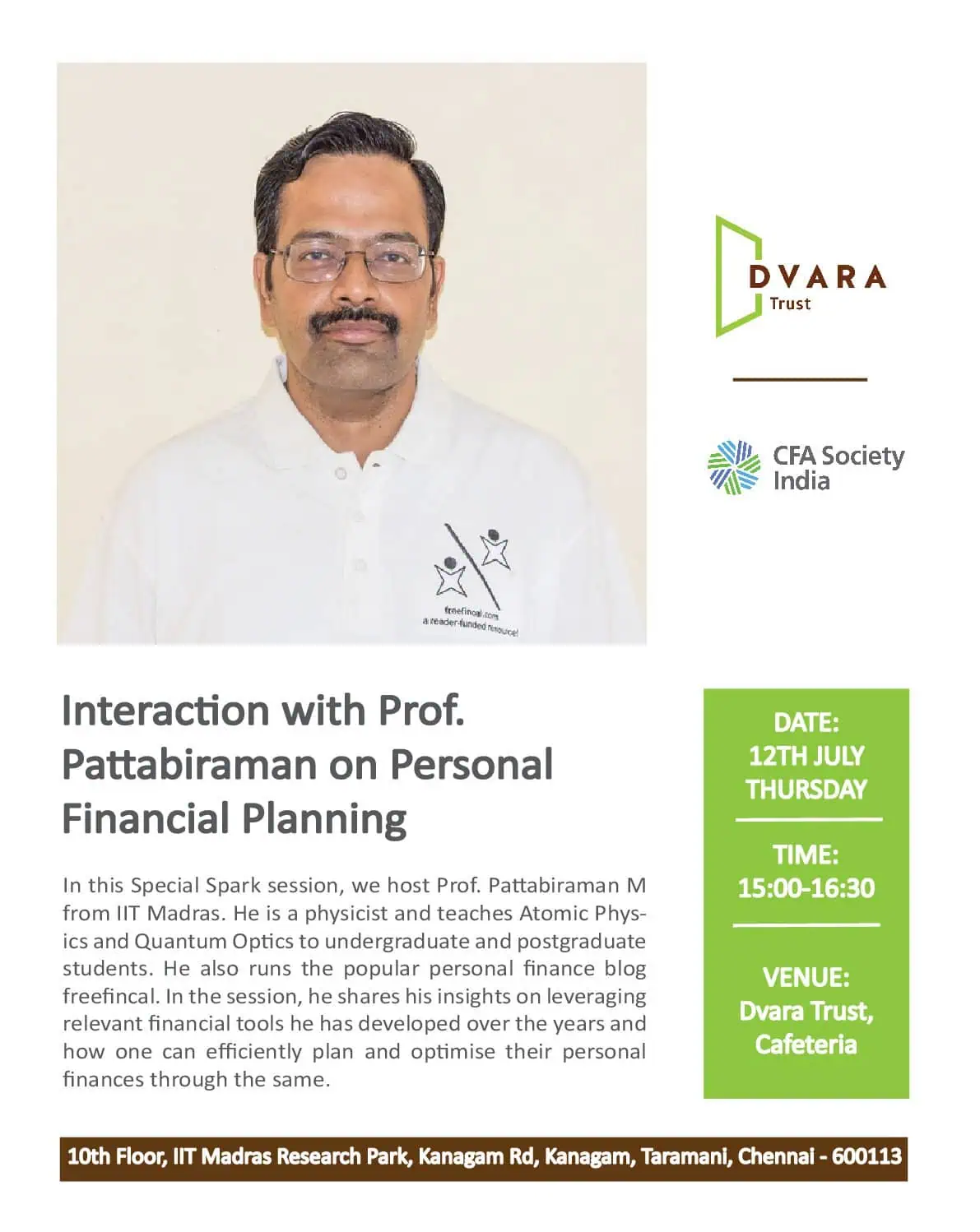 Poster for CFA Society Talk by M Pattabiraman