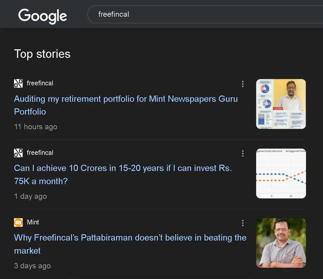 Freefincal Top Stories in Google on 7th June 2025