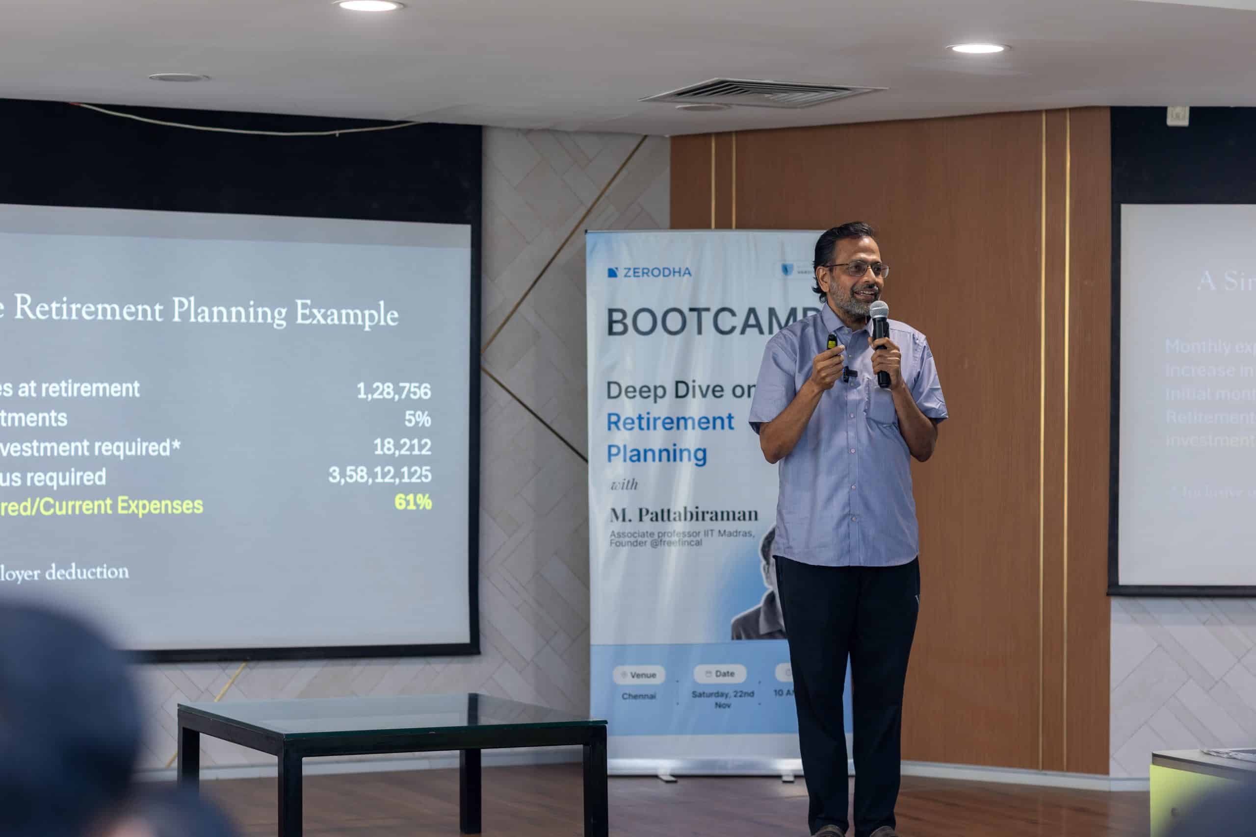 M Pattabiraman discusses a retirement planning example at the Zerodha Boot Camp Nov 22nd 2025 M Pattabiraman discusses a retirement planning example at the Zerodha Boot Camp Nov 22nd 2025