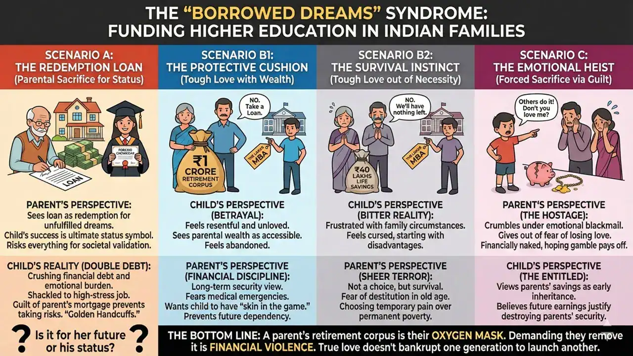 Infographic representing "Education Loan for Higher Studies – Who Pays for the Borrowed Dream – Part 1?" Infographic representing "Education Loan for Higher Studies – Who Pays for the Borrowed Dream – Part 1?"