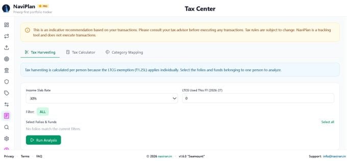 Screenshot of NaviPlan Tax Center